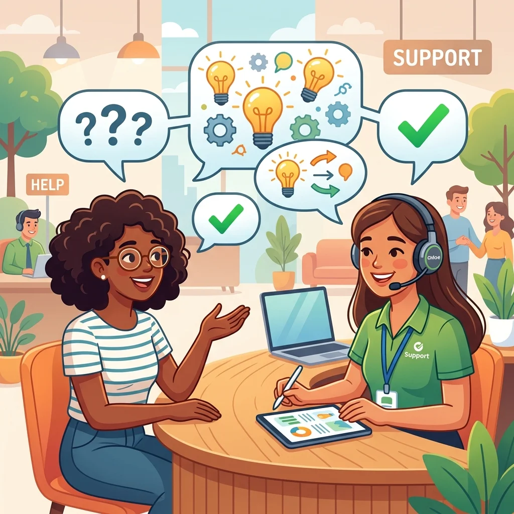 Friendly FAQ answer bubbles support illustration