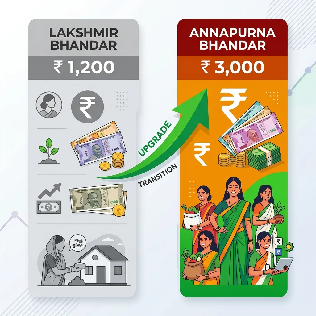 Lakshmir Bhandar vs Annapurna Bhandar comparison chart showing the increase to 3000 monthly