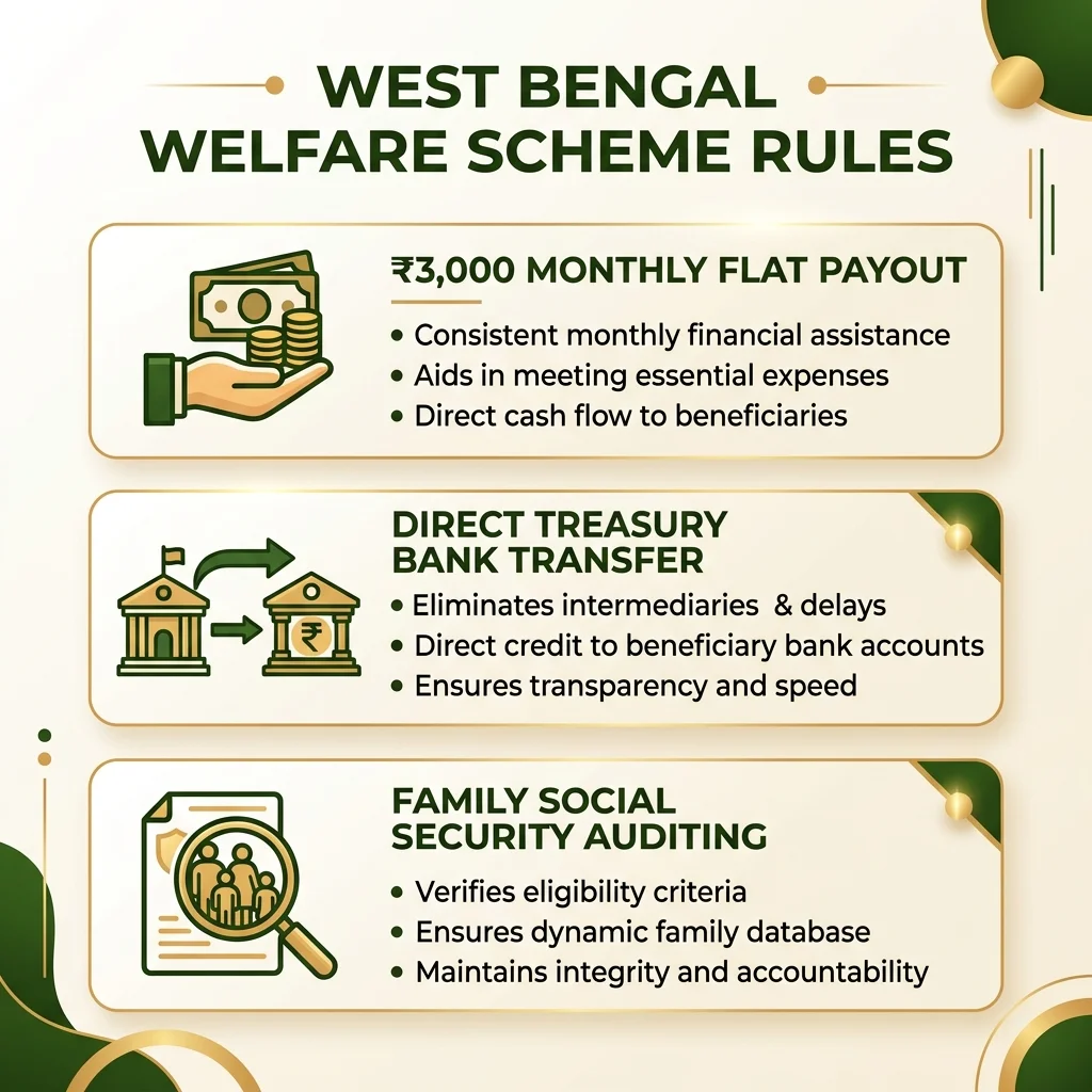 Annapurna Bhandar Scheme Rules Infographic: Payout, Treasury Transfer, and Auditing Details